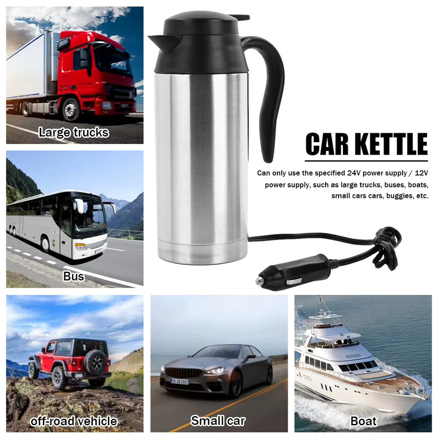 ATUOTIN Elektrischer Wasserkocher aus Edelstahl für Auto und Lkw, 12V/24V Reise-Warmwasserbereiter für Tee und Kaffee, Farbe: Silber, Volumen: 300-750 ml - Bild 4