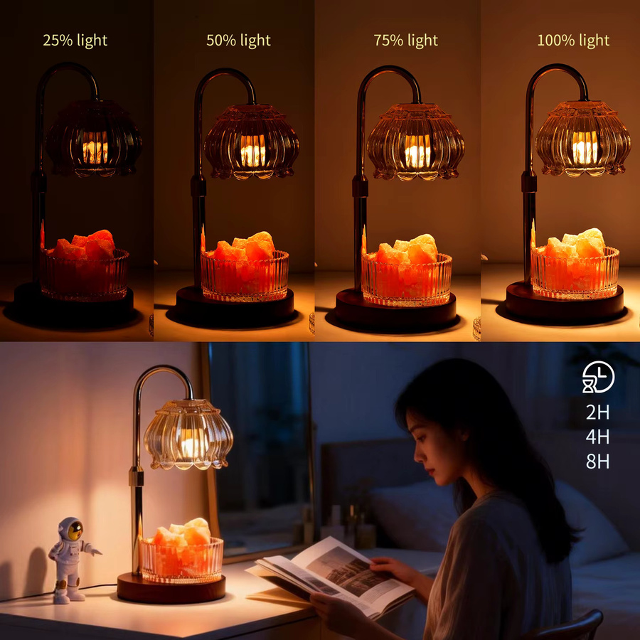 Runyangshi Vintage Tischlampe aus grünem Glas und Kristall mit verstellbarem Holzsockel - Bild 3