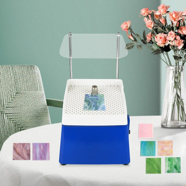 Elektrischer Glasschleifer 65W mit 4200 U/min und automatischer Wasserversorgung in Blau, Schleifmaschine mit Spritzschutzabdeckung für Glas, Keramik und Stein, B/T/H: 19,5 x 16,5 x 18,0 cm - Bild 1