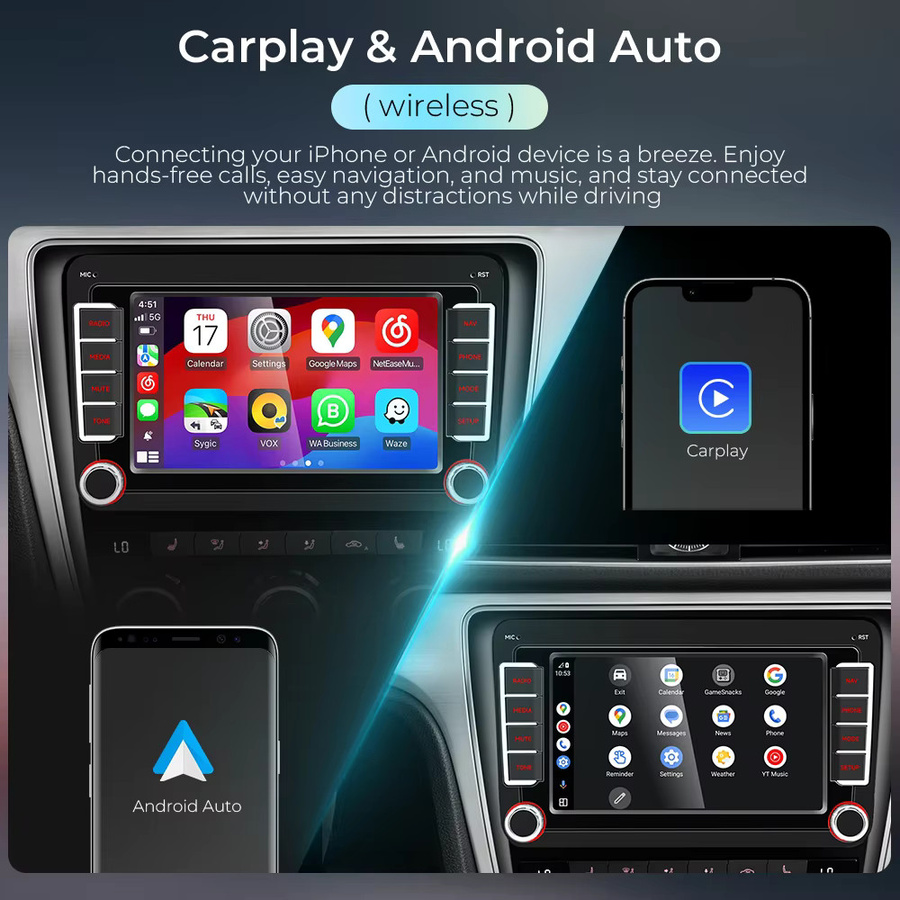 Gearelec Android 14 2 DIN Autoradio mit Carplay und Android Auto in Schwarz für Volkswagen VW Caddy Golf V VI Plus Touran Passat B6 Polo Jetta sowie Skoda Octavia und Seat Toledo - Bild 2