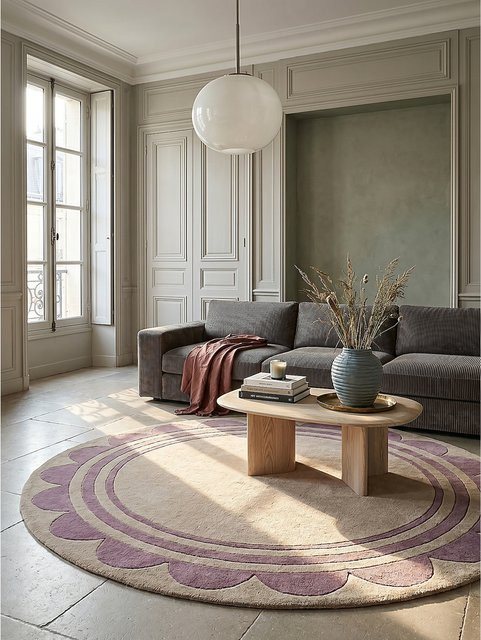 Wollteppich rund Kadima Design von WENSUM in Lila-Beige Durchmesser: 120 cm - Bild 1