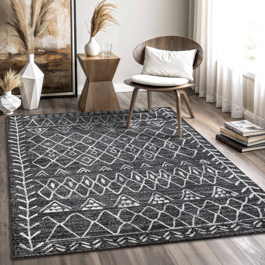 Sanat Teppich Schwarz Geometrisches BOHO Design Pflegeleicht und Fußbodenheizung geeignet Breite: 200 cm, Tiefe: 80 cm - Bild 4