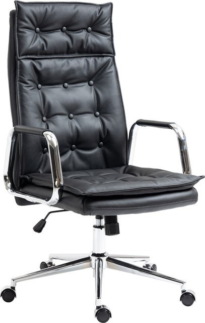 CLP Bürostuhl Sotira ergonomisch aus Echtleder in Schwarz, höhenverstellbarer Schreibtischstuhl mit 360 Grad Drehsitz und Leichtlaufrollen - Bild 1