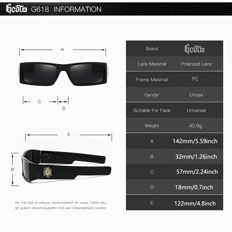 GCOTX 618 Sonnenbrille, Vollrand, rechteckig, Kunststoff, Unisex, schwarz - Bild 3