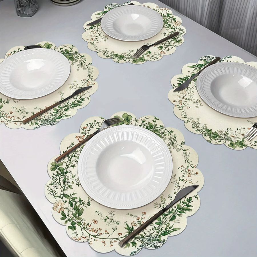 VIKAMA 4-teiliges Tischset mit frischen Ranken für runden Esstisch und Café-Dekoration - Bild 2