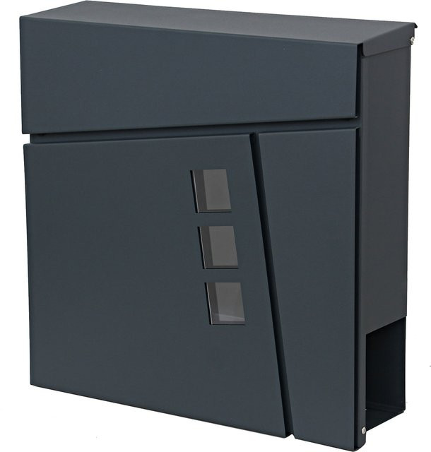 Wandbriefkasten MCW-B29 mit Zeitungsfach aus Stahl in Anthrazit, B/T/H: 36,6 x 37,0 x 11,3 cm - Bild 1