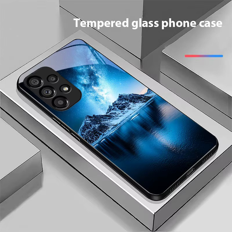 Samsung Galaxy S10 bis S25 Ultra Handyhülle Pyramide Sternenhimmel in Schwarz mit gehärtetem Glas und Hartschale - Bild 2