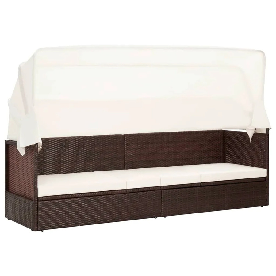 vidaXL Gartensofa mit Sonnendach aus Poly-Rattan und Stahl in Braun inklusive Polsterung - Bild 2