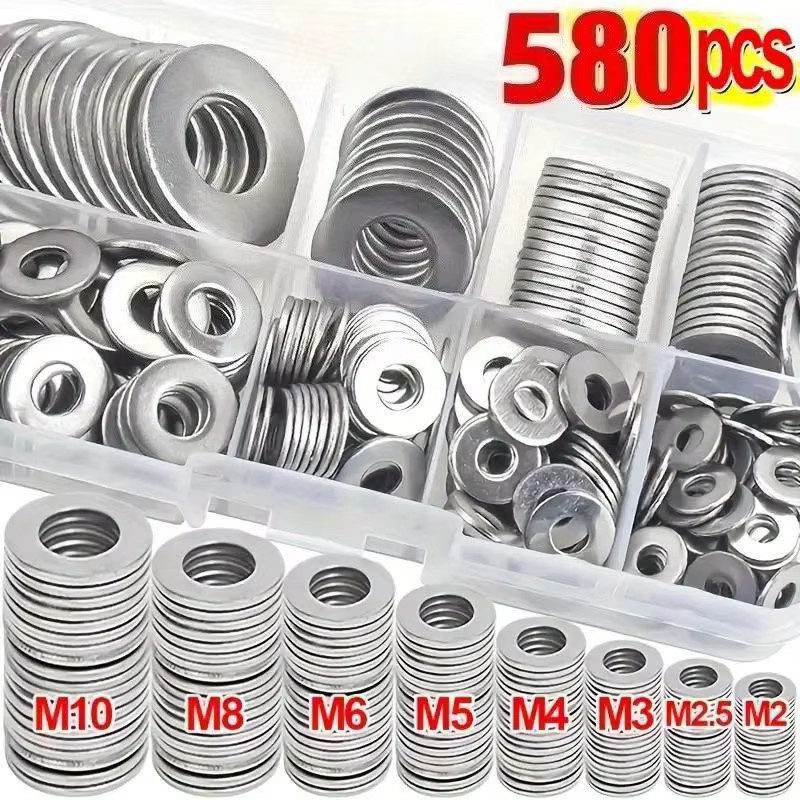 YBING 580-teiliges Unterlegscheiben-Set mit Schraubverschluss M2-M12 in Silber - Bild 2