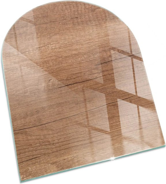 Tulup Glasplatte für Kaminöfen mit natürlichem Holzmuster in Braun, Halbkreis, B: 80 cm, H: 70 cm - Bild 1