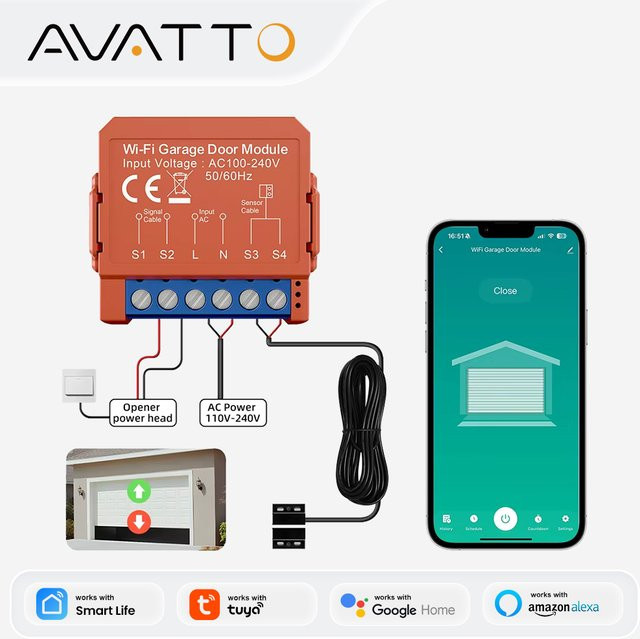 AVATTO WLAN-Garagentoröffner mit Smart App Fernbedienung und Sprachsteuerung, kompatibel mit Tuya, Alexa und Google Home - Bild 1