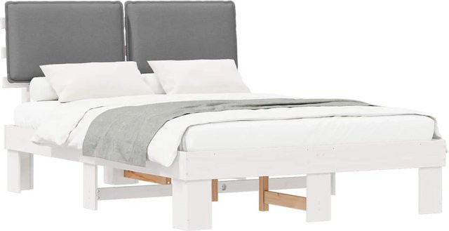 vidaXL Bettgestell mit gepolstertem Kopfteil aus Kiefernholz in Hellgrau und Weiß, B/T/H: 160 x 200 x 163 cm - Bild 1