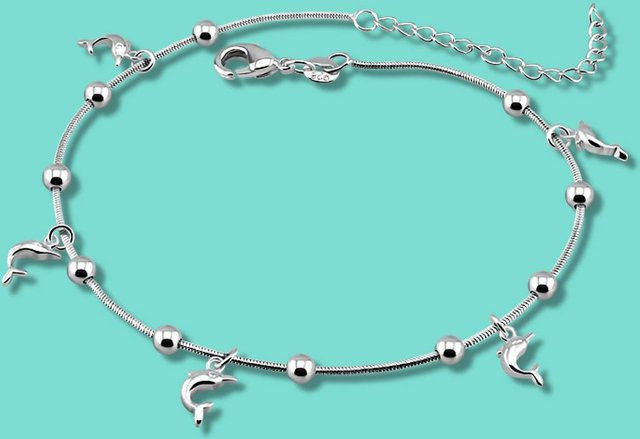 Wucifang Jewelry Fußkettchen 925 Silber, Delfin-Anhänger, Damen, 28 cm - Bild 1