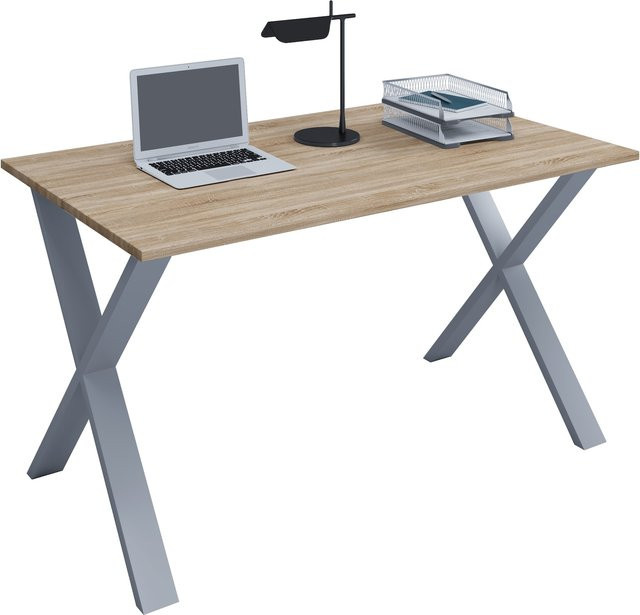 VCM Schreibtisch Lona X in Sonoma-Eiche und Silber mit X-Fußgestell aus Metall, H x B x T: 76 x 110 x 80 cm - Bild 1