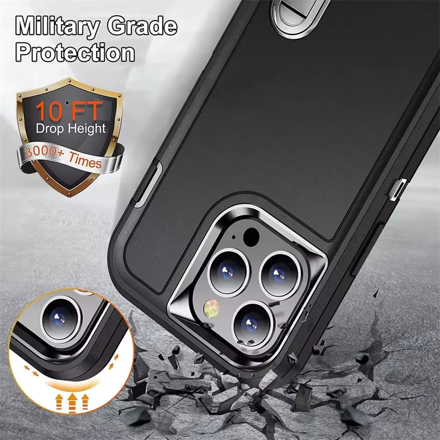 OLPAY 3-in-1 Stoßfeste Panzerhülle mit Ständer für iPhone 12 bis iPhone 17 Pro Max Plus in Schwarz und Pink - Bild 4