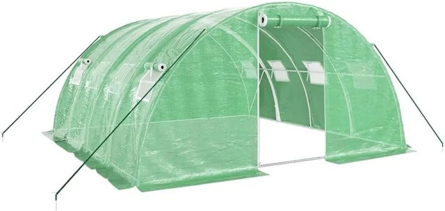 vidaXL Gewächshaus aus verzinktem Stahl in Grün mit 16 m² Fläche, B/T/H: 4 x 4 x 2 m - Bild 1