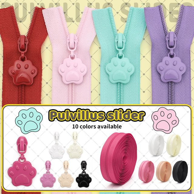 Changsons Set aus 3 Nylon-Reißverschlüssen mit 10 bunten Reißverschlussziehern in Katzenpfotenform, 4,57 m Länge, Multicolor - Bild 1