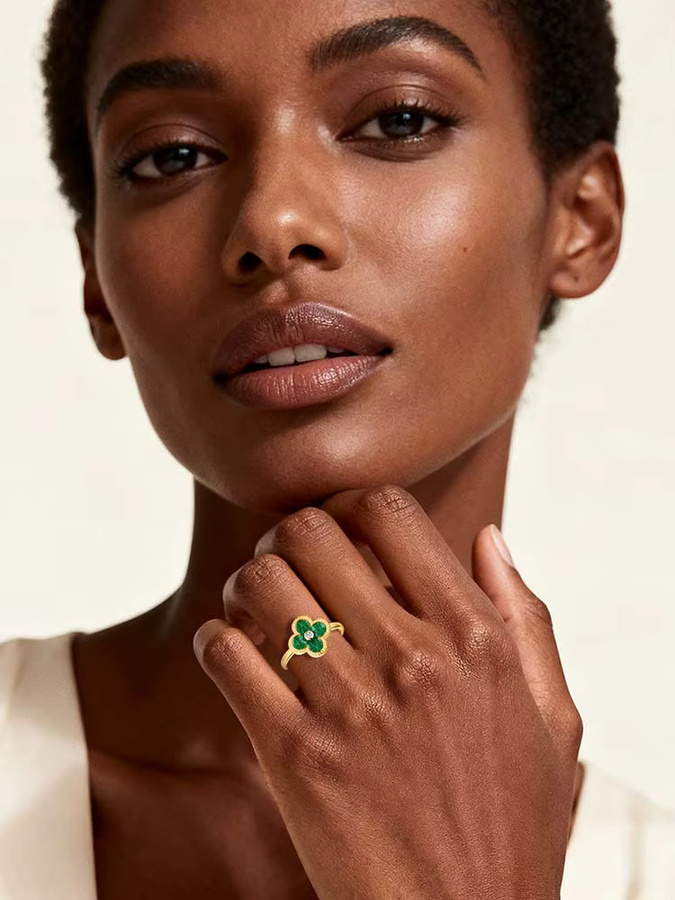 SDOOU Ring 585 Gold, Grüner Emaille, Zirkonia, Damen - Bild 5