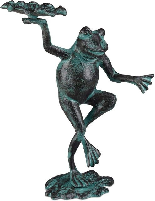 Wetterfeste Gartenfigur Frosch von Relaxdays aus Gusseisen in Grün, B/T/H: 30 x 22 x 10 cm - Bild 1