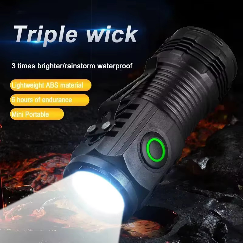 BALDR LED-Taschenlampen-Set in Schwarz mit kleinem EDC-Schlüsselanhänger und großer zoombarer Taschenlampe mit Digitalanzeige, USB-C wiederaufladbar - Bild 3