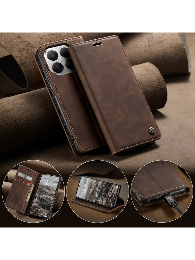 CaseMe Luxus Retro Magnetische Flip-PU-Leder-Handyhülle für Xiaomi 17T und Xiaomi 17T Pro als Wallet Cover in Schwarz oder Braun - Bild 5