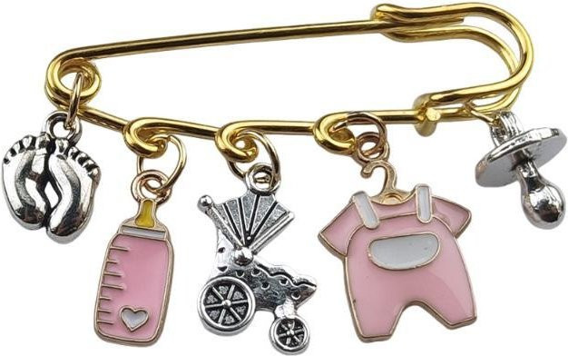 Sicherheitsnadel Brosche Emaille, Messing, Rosa, Damen - Bild 1