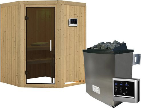 Karibu Sauna Tartu für 3 Personen mit 9 kW Saunaofen und externer Steuerung, beige - Bild 1