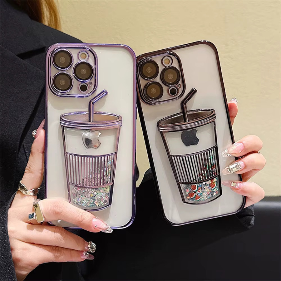 Caynes Acryl Quicksand Cup Handyhülle für iPhone 14 Pro Max 13 12 11 Pro Max stoßfest transparent mehrfarbig - Bild 2