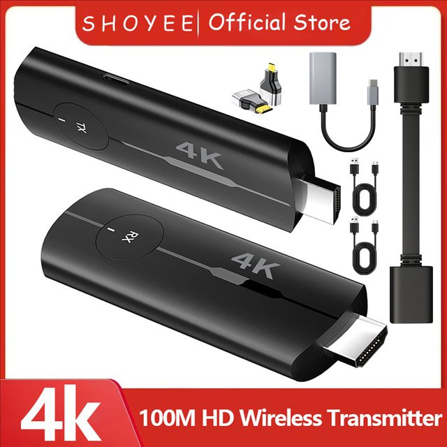 SHOYEE Kabelloser HDMI-Sender und Empfänger in Schwarz mit 4K-Dekodierung und 4K@30 Hz Ausgang für Gaming und Heimkino, Reichweite 100 m - Bild 1