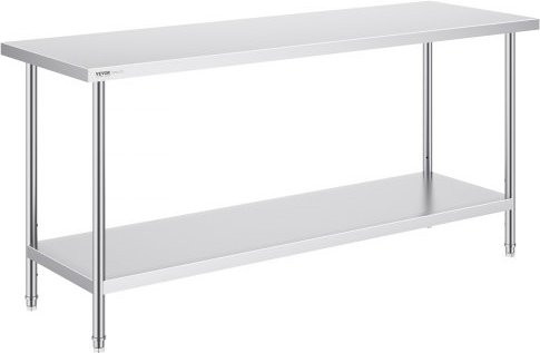 VEVOR Zubereitungstisch aus Edelstahl in Silber, höhenverstellbarer Metall-Arbeitstisch für Küche, Garage oder Restaurant, B/T/H: 182,9 x 61,0 x 86,4 cm - Bild 1