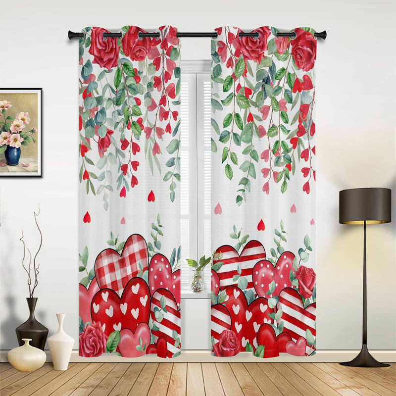 Super Six Vorhang mit rotem Herz und Eukalyptus-Motiv, grau, B: 135 cm, H: 60 cm - Bild 2