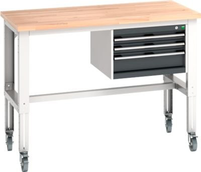 Bott Werkbank cubio mit Hängeschrank und 4 Rollen, Buche-Massivplatte und Stahlblech, anthrazit/lichtgrau, B: 150 cm, T: 75 cm - Bild 1
