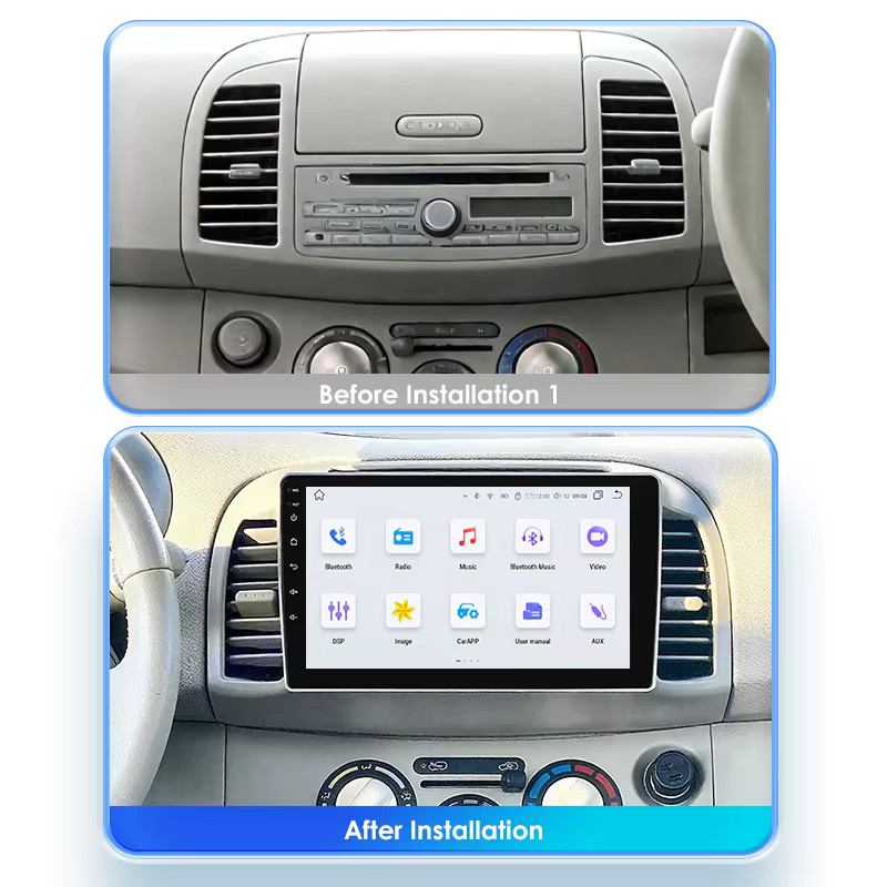 Hizpo Android 14 Autoradio mit Carplay AI System, Multimedia Video Player und GPS für Nissan March Micra K12 (2002-2010), Schwarz - Bild 2