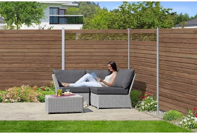Woodtex Bohlenset für Steckzaunsystem Gardo XL DIY aus imprägnierter Kiefer, Braun, B/H: 180 x 194 cm, Dicke: 18 cm - Bild 1