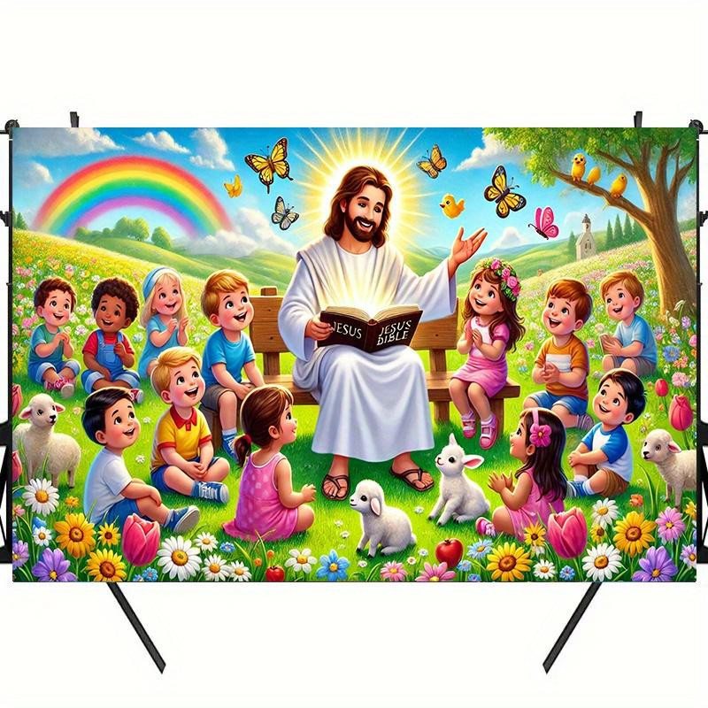 JMG Household Supplies Wandteppich Jesus Bibelgeschichte mit Regenbogen und Schmetterlingen, Mehrfarbig, B: 70 cm, H: 100 cm - Bild 4