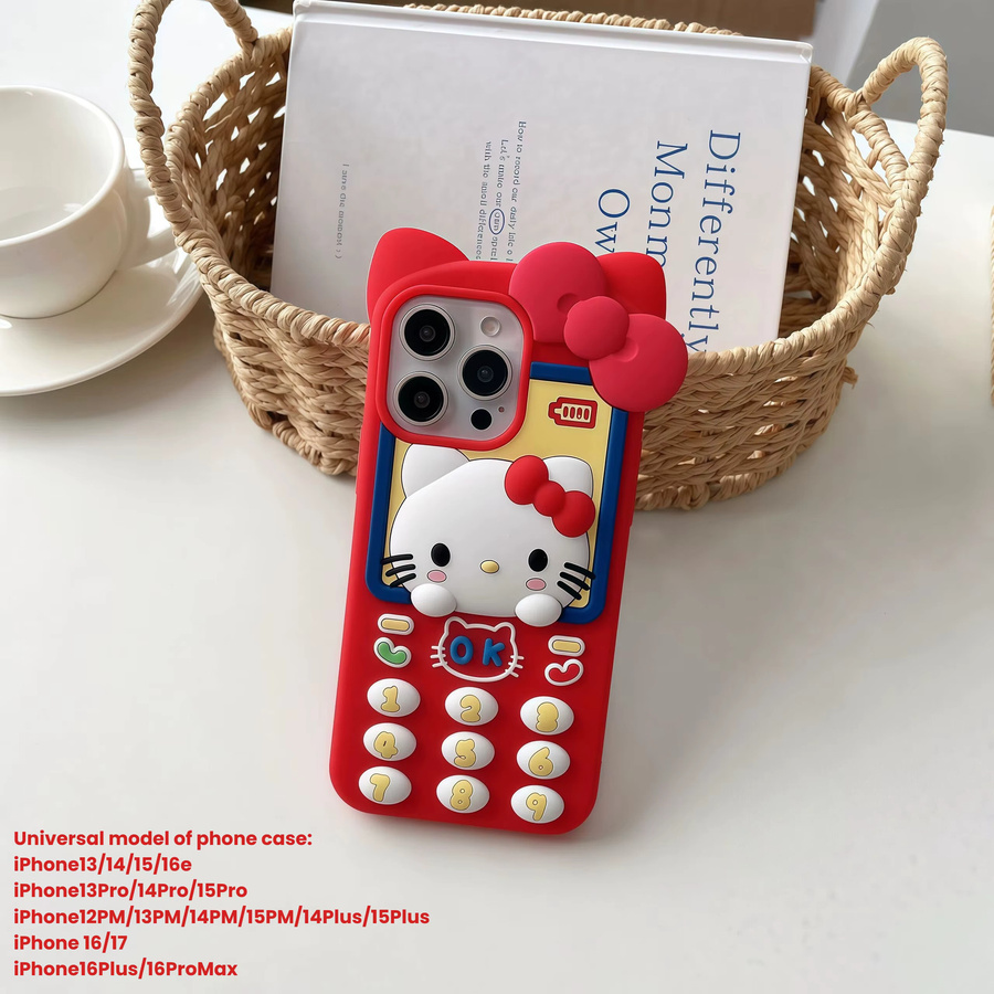Hello Kitty Handyhülle für Apple iPhone 17 16 15 14 13 Pro Max Plus in Rot mit Anime Silikon-Rückseite und Schlaufe - Bild 2