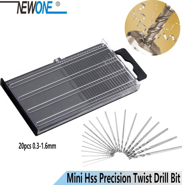 NEWONE Mini HSS Micro Spiralbohrer Set aus Hochgeschwindigkeitsstahl in Silber, 20 Stück, Durchmesser: 0,3 mm bis 1,6 mm - Bild 1