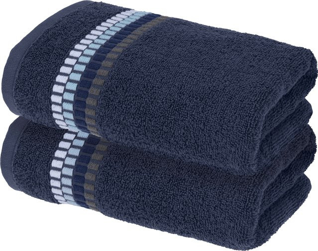 LIVARNO Handtuch Fashion Bordüre aus Baumwolle, 2er Pack, Dunkelblau, Breite: 50 cm, Länge: 100 cm, 500 g/m² - Bild 1