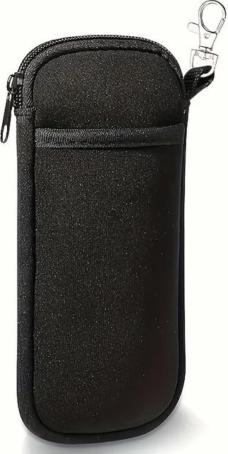 Binchi Brillenetui Weich, mit Reißverschluss und Karabinerschließe, Schwarz - Bild 1
