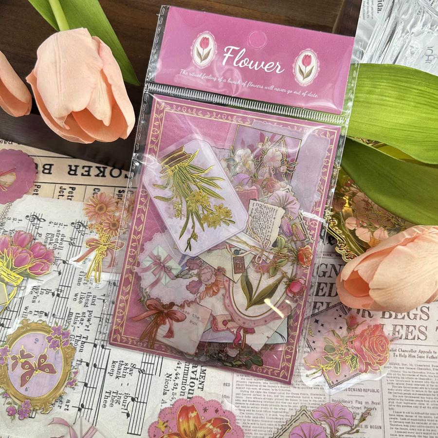 Retro Rosa Blume Pflanze Ästhetische Aufkleber, Transparent, 50-teiliges Set - Bild 2