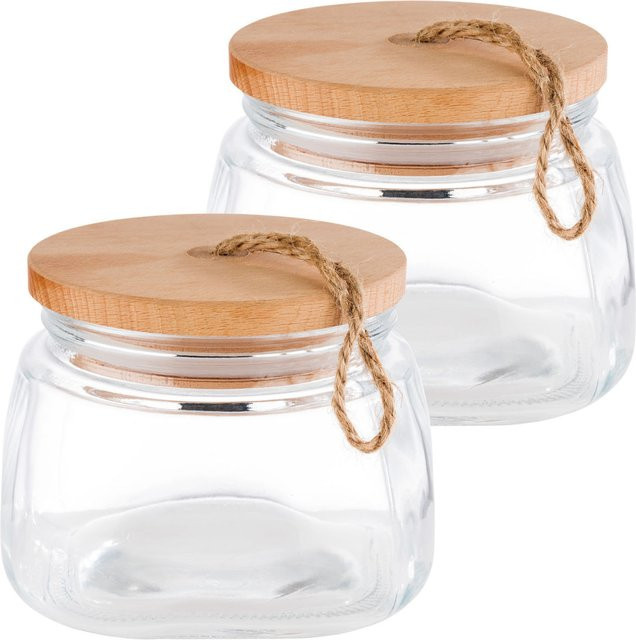 APS Vorratsglas WOODY mit Holzdeckel, transparent, 2er Pack, Volumen: 1 l, B/T/H: 14 x 14 x 11 cm - Bild 1