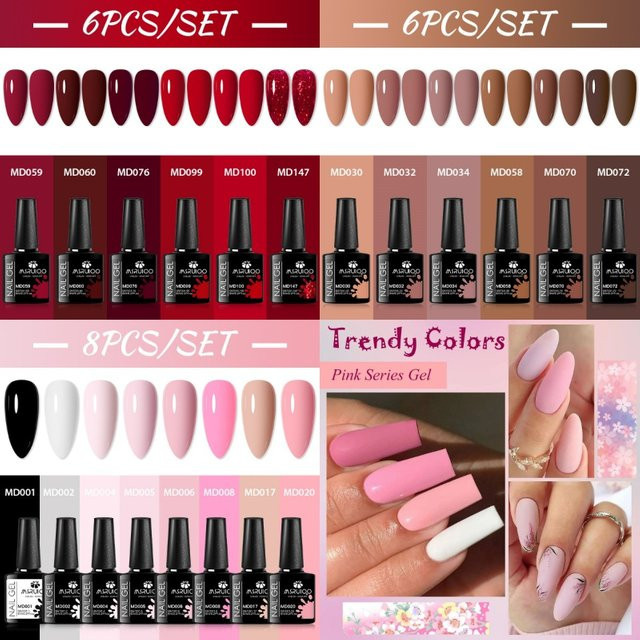 MSRUIOO Gel Nagellack Set, Rot Braun, 6/8 Stück, 8 ml, Glänzend - Bild 1