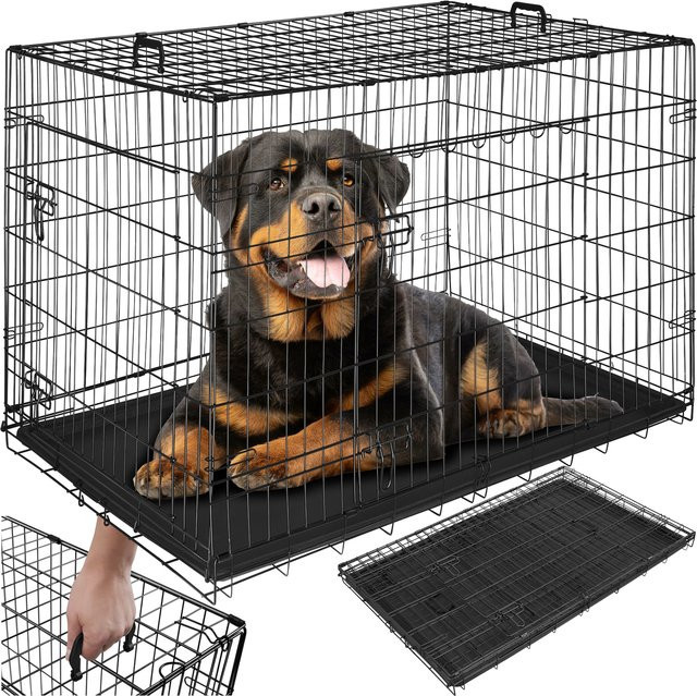 tectake Hundekäfig Luna Gitterbox klappbar aus Stahl Schwarz B/T/H: 121,5 x 75,5 x 80,5 cm - Bild 1