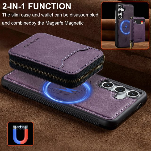 Magnetische Lederhülle für Samsung Galaxy A15 A16 A17 A35 A36 A37 A54 A55 A56 A57 mit Ladekartenfunktion in Lila - Bild 1