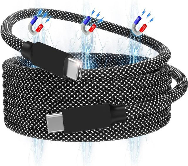 ILEPO Magnetisches USB-C auf USB-C Schnellladekabel 100 W und USB-A auf USB-C Datenladekabel in Schwarz - Bild 1