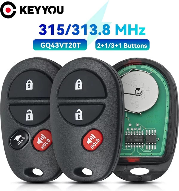 Keyyou Fernbedienung Ersatzschlüssel für Toyota Sienna Camry Highlander Aurion 315MHz GQ43VT20T in Schwarz - Bild 1