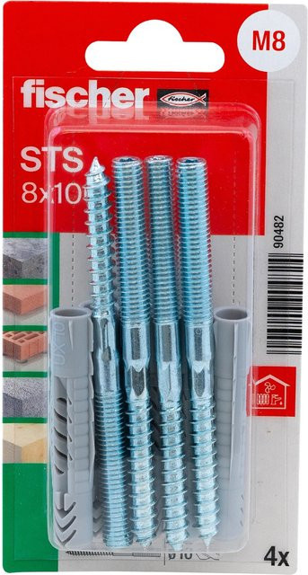 Fischer Universaldübel UX und Stockschraube STS aus Nylon in Silber, 4 Stück, Durchmesser: 8 mm, Länge: 100 mm - Bild 1