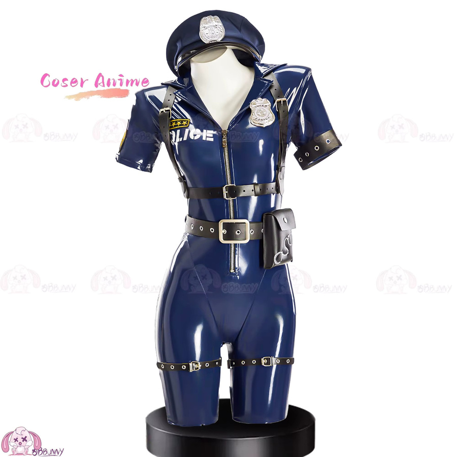 Polizistin Cosplay Kostüm, PU-Leder Overall, Set - Bild 2