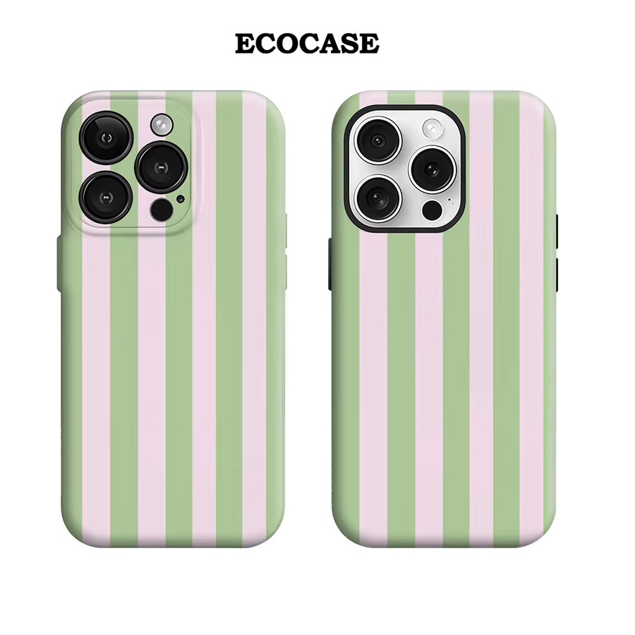 Potdemiel Handyhülle Mint & Blush Stripes für iPhone 17 16 15 14 13 12 Pro Max Plus mit doppelschichtiger Rückseite in Grün und Pink - Bild 1