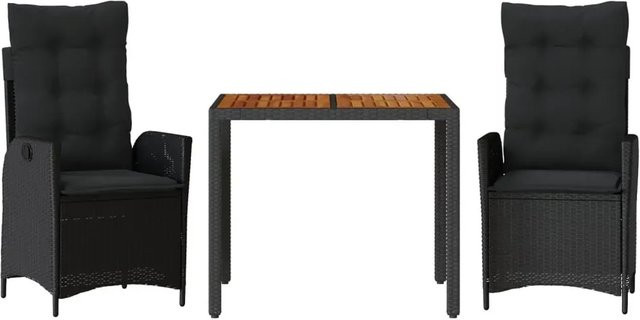 vidaXL 3-teilige Garten-Essgruppe aus schwarzem PE-Rattan und Akazienholz mit Kissen - Bild 1